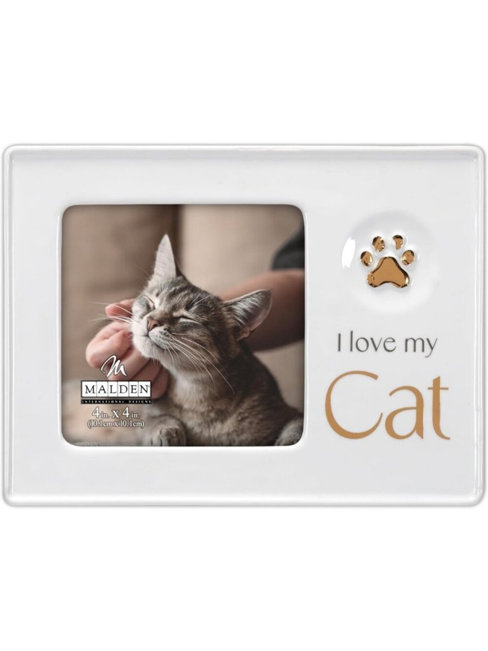 4x4 Ceramic Photo Frame - I Love My Cat - White & Charcoal Gray with Gold